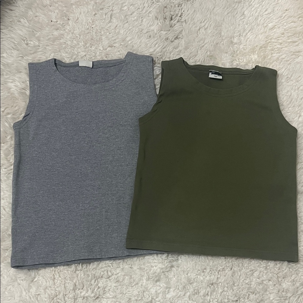 Like New - Kids Cotton Sleeveless Tops - Gray and Green 7-8Yrs